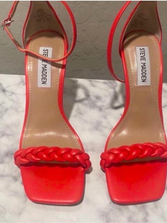 Steve Madden Shoes - Steve Madden Red Braided-Strap Ankle-Strap Heels